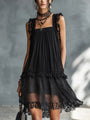 Black Tulle Mini Dress with Ruffles and Lace