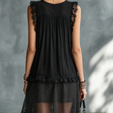 Black Tulle Mini Dress with Ruffles and Lace — view 3