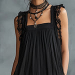 Black Tulle Mini Dress with Ruffles and Lace — view 4