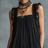 Black Tulle Mini Dress with Ruffles and Lace — view 4