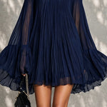 Navy Blue Mini Dress with Off-the-Shoulder Neckline and Bell Sleeves — view 5