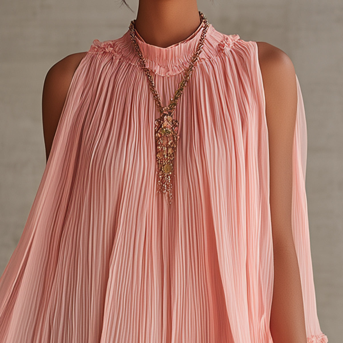 Puff Chiffon Mini Dress with Cutout Shoulders and Pink Ruffles — view 2