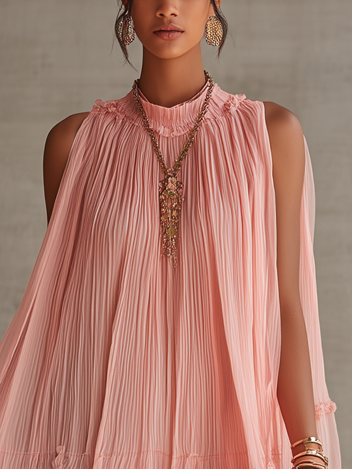 Puff Chiffon Mini Dress with Cutout Shoulders and Pink Ruffles — view 2
