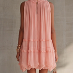 Puff Chiffon Mini Dress with Cutout Shoulders and Pink Ruffles — view 3