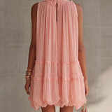 Puff Chiffon Mini Dress with Cutout Shoulders and Pink Ruffles — view 3