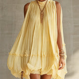 Chiffon Bubble Mini Dress with Yellow Collar and Frills