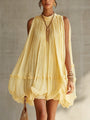Chiffon Bubble Mini Dress with Yellow Collar and Frills