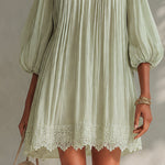 Pleated Chiffon Mini Dress with Lantern Sleeves, Light Green — view 5