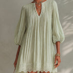 Pleated Chiffon Mini Dress with Lantern Sleeves, Light Green