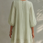 Pleated Chiffon Mini Dress with Lantern Sleeves, Light Green — view 2