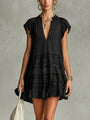 Black Chiffon Mini Dress with Lace and Stripes — view 2