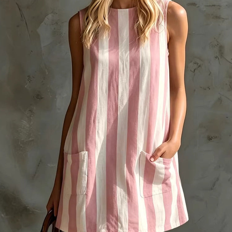 Sleeveless Mini Dress with Retro Stripes — view 2