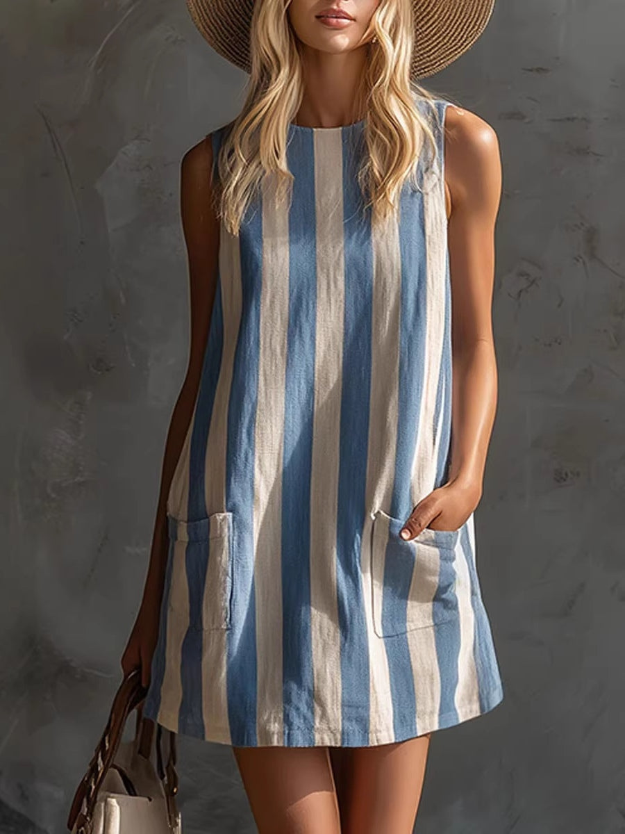 Sleeveless Mini Dress with Retro Stripes