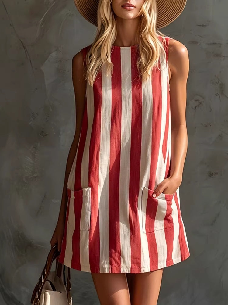 Sleeveless Mini Dress with Retro Stripes — view 5