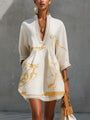 Ivory Mini Dress in Crochet Lace with Golden Pattern