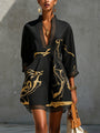 Léonie | Black Mini Dress in Crochet Lace with Gold Patterns and V-Neck — view 2
