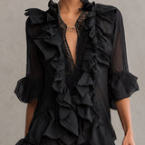 Black Chiffon Mini Dress with Ruffles — view 4