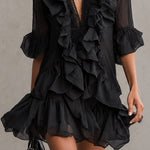 Black Chiffon Mini Dress with Ruffles — view 5