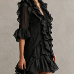 Black Chiffon Mini Dress with Ruffles — view 2