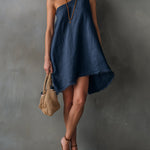 One-Shoulder Mini Dress, Navy Blue — view 2