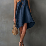 One-Shoulder Mini Dress, Navy Blue — view 2
