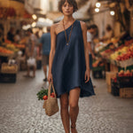One-Shoulder Mini Dress, Navy Blue — view 4