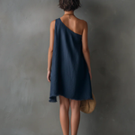 One-Shoulder Mini Dress, Navy Blue — view 3