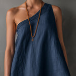 One-Shoulder Mini Dress, Navy Blue — view 5
