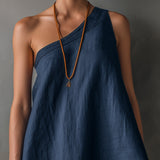 One-Shoulder Mini Dress, Navy Blue — view 5
