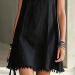 Black Mini Dress with V-Neck and White Flowers — view 5