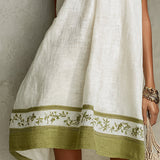 Sleeveless A-Line Mini Dress, White with Olive Green — view 5