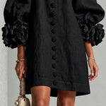 Black Mini Dress with Floral Buttons and Rose-Shaped Cuffs — view 6