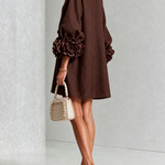 Chocolate Brown Mini Dress with Floral Buttons and Special Cuffs — view 4