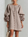 Taupe Mini Dress with Special Floral Cuffs