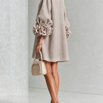 White Floral Mini Dress with Decorated Cuffs — view 49