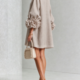 White Floral Mini Dress with Decorated Cuffs — view 49