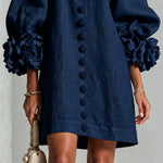 Mini Dress in Navy with Floral Buttons and Rose-Shaped Cuffs — view 6