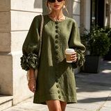 Mini Dress with Floral Cuffs and Decorative Buttons — view 5