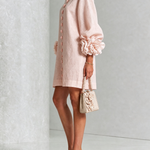Pink Mini Dress with Floral Buttons and Rose-Shaped Cuffs — view 3