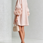 Pink Mini Dress with Floral Buttons and Rose-Shaped Cuffs — view 4