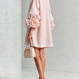 Pink Mini Dress with Floral Buttons and Rose-Shaped Cuffs — view 4