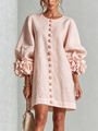 Pink Mini Dress with Floral Buttons and Rose-Shaped Cuffs — view 2