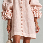 Pink Mini Dress with Floral Buttons and Rose-Shaped Cuffs — view 7