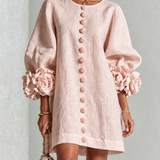 White Floral Mini Dress with Decorated Cuffs — view 2