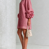 Retro Mini Dress with Floral Buttons and Striking Cuffs — view 3