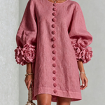 Retro Mini Dress with Floral Buttons and Striking Cuffs — view 2
