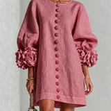 Retro Mini Dress with Floral Buttons and Striking Cuffs — view 2