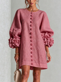 Retro Mini Dress with Floral Buttons and Striking Cuffs — view 2