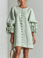 Sage Green Mini Dress with Floral Buttons and Flower Cuffs — view 2