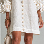 White Floral Mini Dress with Decorated Cuffs — view 17